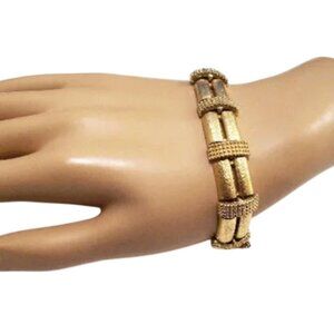 Monet Florentine Brushed Bracelet Gold Tone Vintage Double Row Links Nail Heads
